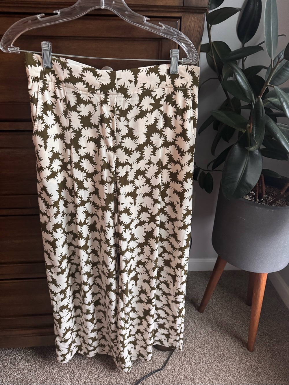 Olive and Cream Printed Wide Leg Pant